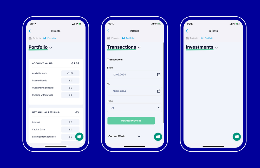 InRento portfolio information on the Paysera app.