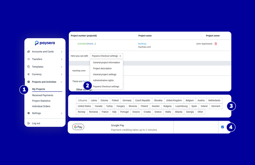 Kaip įjungti Google Pay atsiskaitymo būdą?